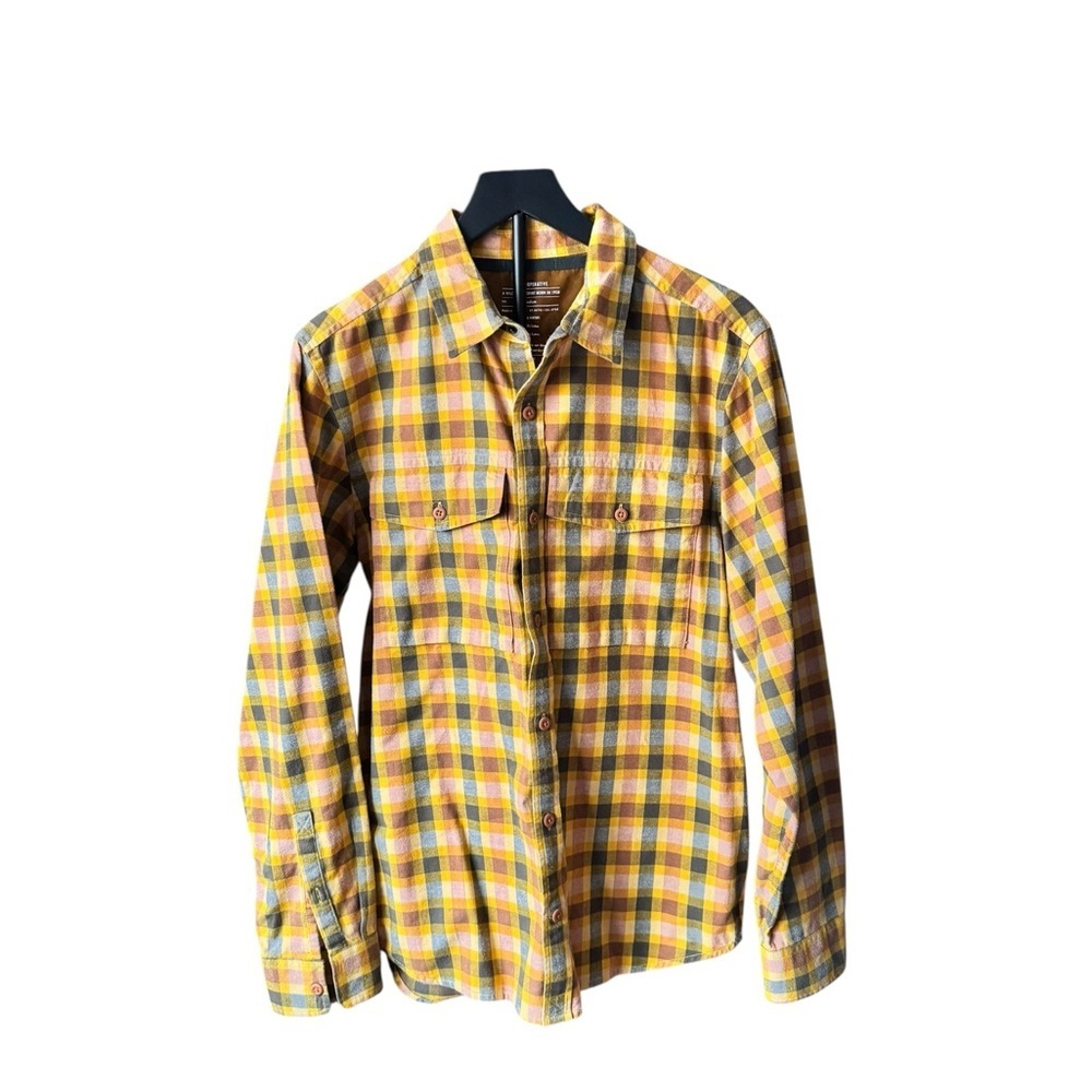 REI Co-op Plaid Flannel Shirt Medium Yellow Brown Fall Outdoors Cotton V21